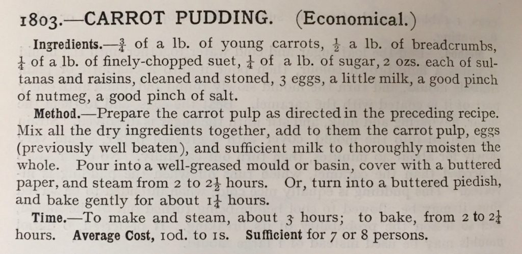 Mrs Beeton's Carrot Pudding recipe - 1906 edition - Mrs Beeton's Book of Household Management!