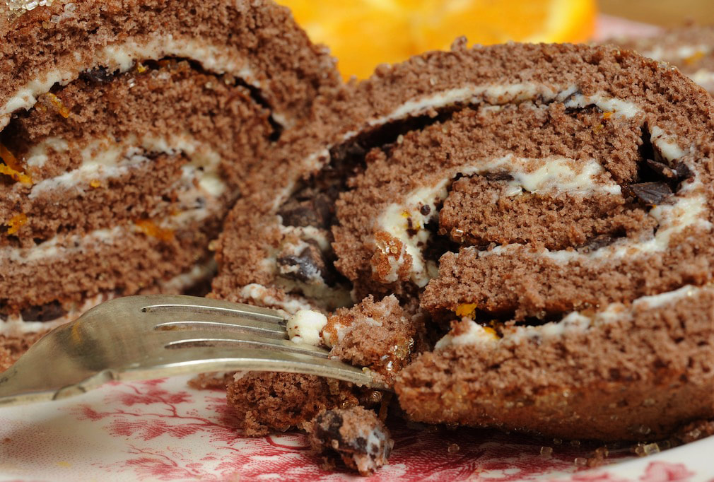 Tuck into a slice of Miss Windsor's Chocolate Orange Cream Roll!